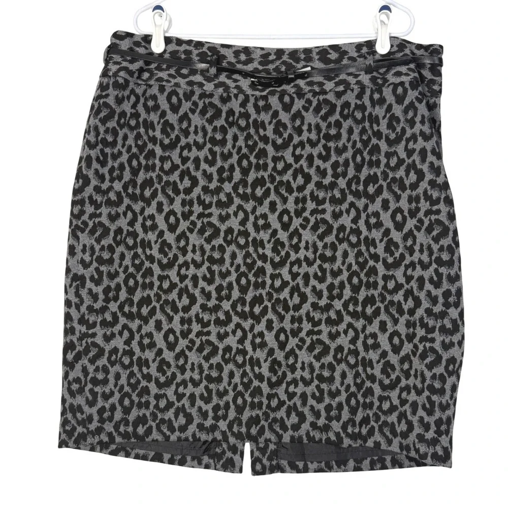Charter Club Leopard Print‎ Pencil Skirt Belt Lined Metallic Threads Size 18W
